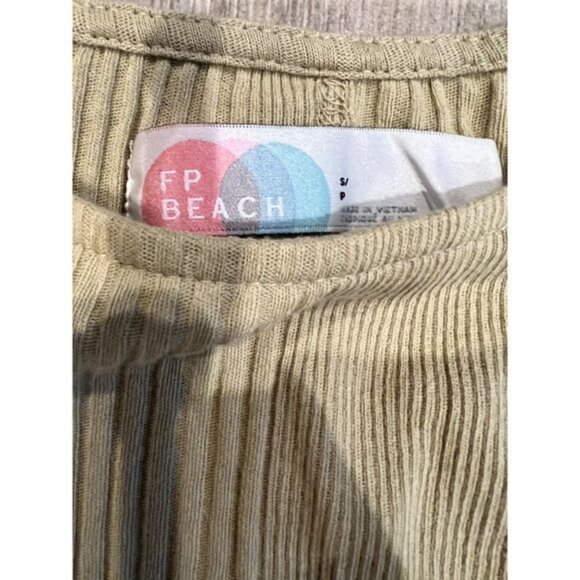 Free People FP Beach Size S Ribbed Top Green Cotton Elastic Hem - Picture 4 of 4